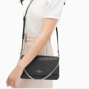 Kate Spade Laurel Way Greer Crossbody Purse Black Leather Chain Large Clutch